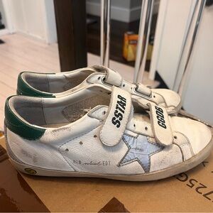 Golden Goose Kids White Sneakers with Green Heel